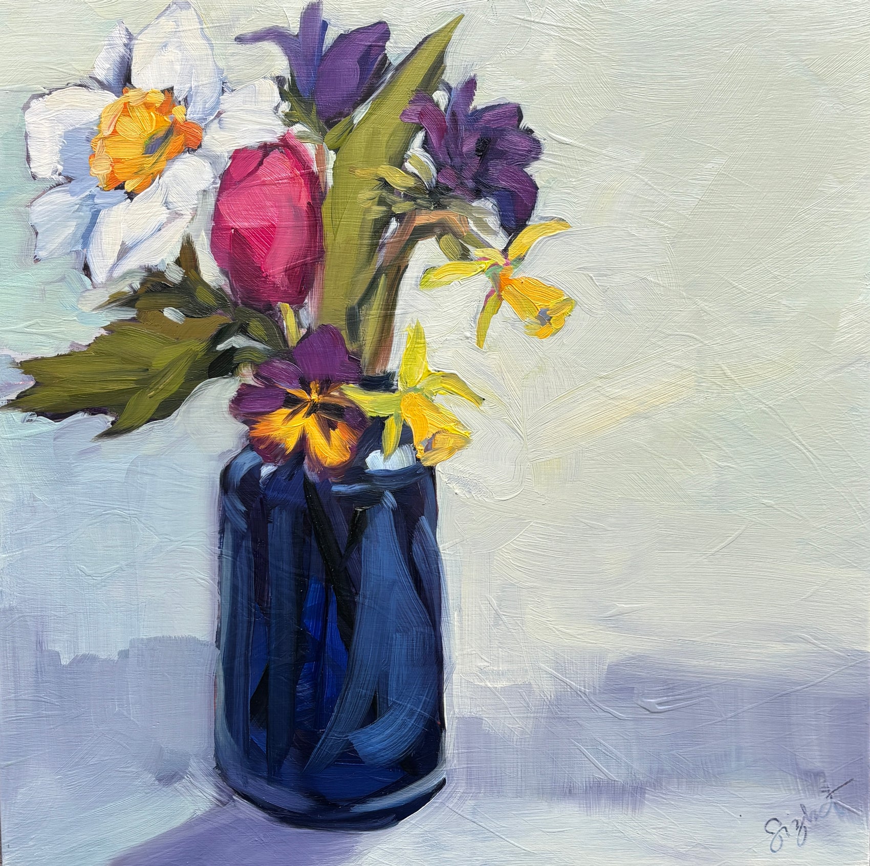 Bunch of Flowers in Blue Bottle