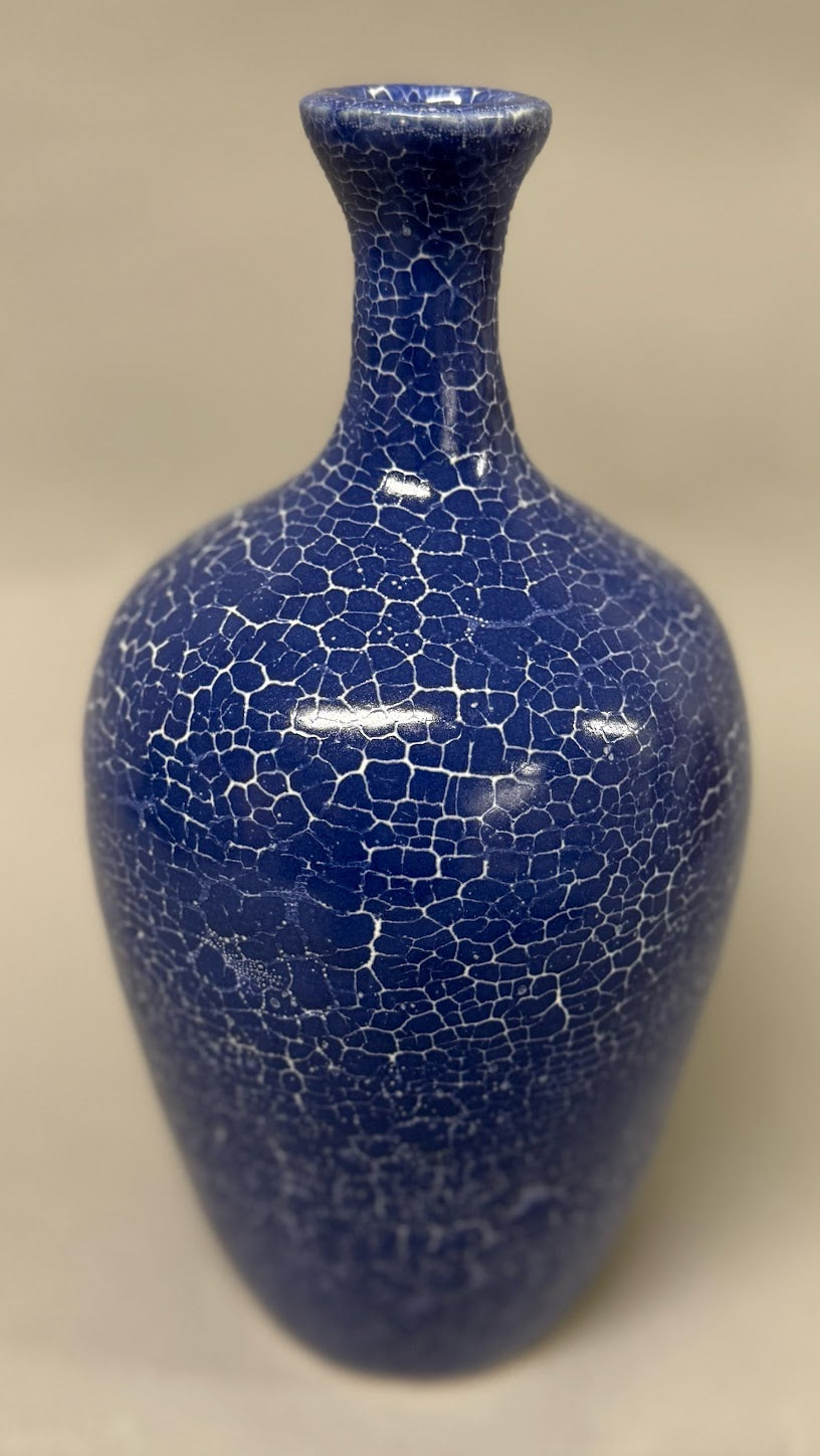 Navy Crackle Vase