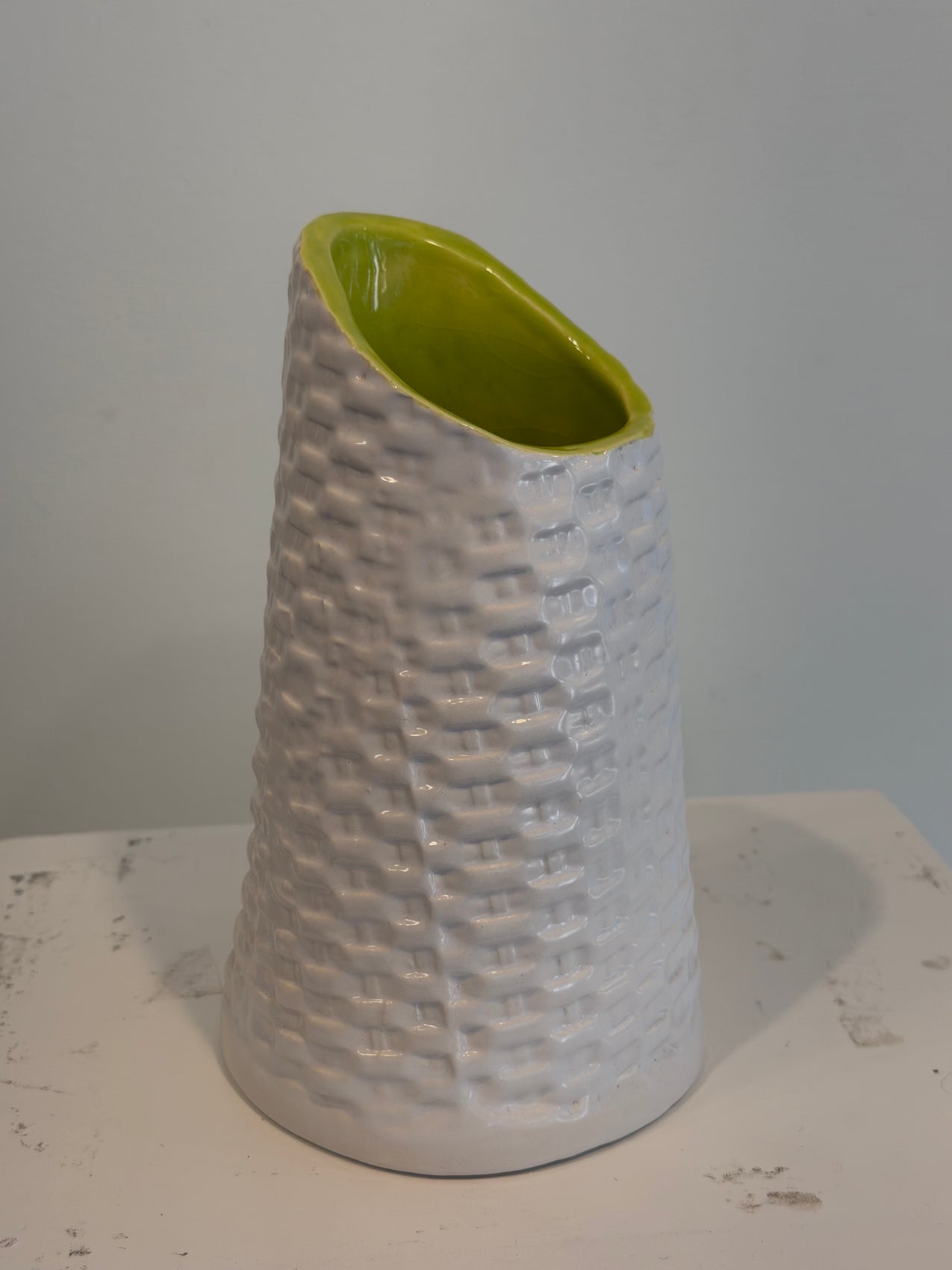 Basket Weave Pitcher with Peridot Interior