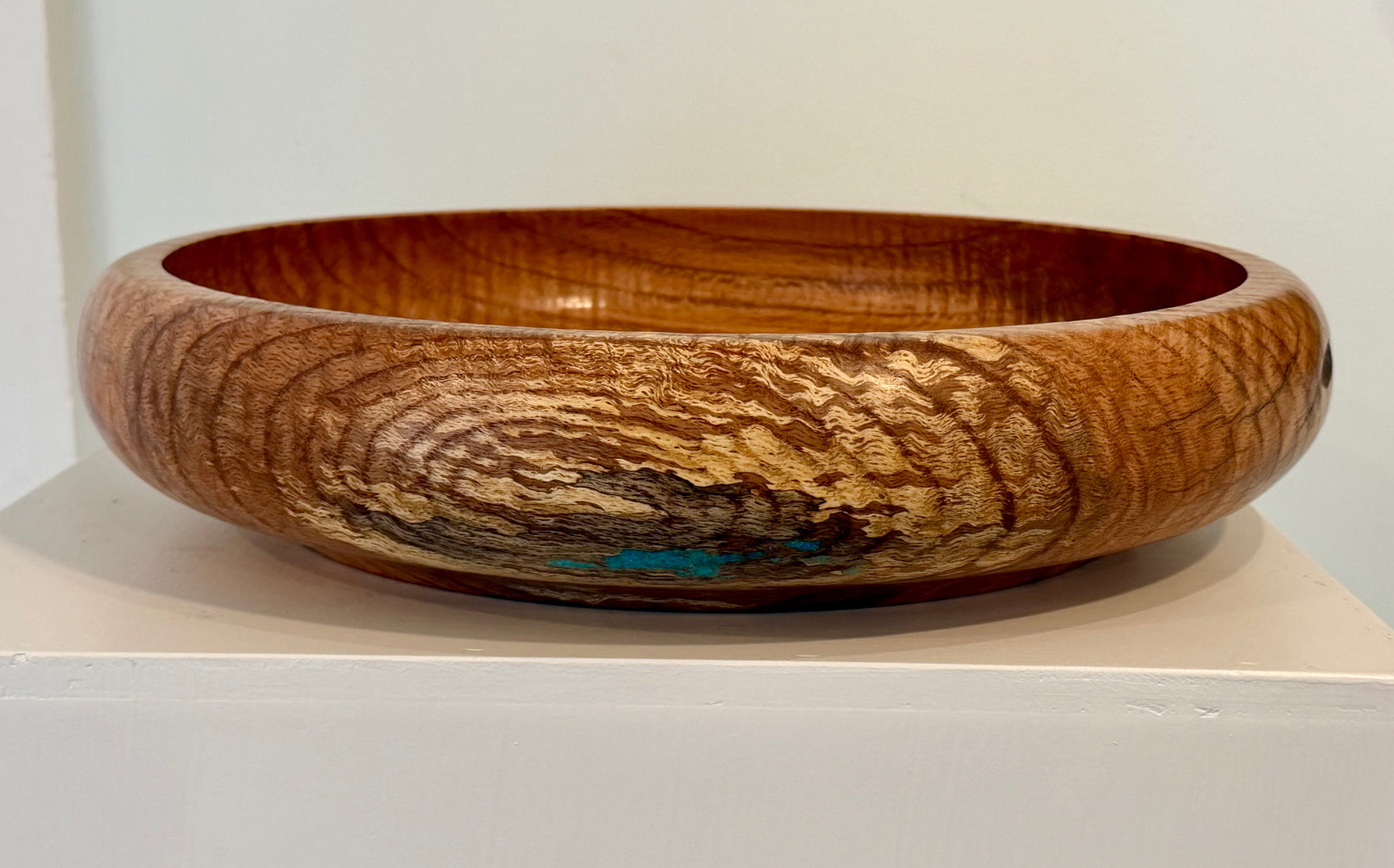 Turned Oak Bowl with Turquoise Inlay