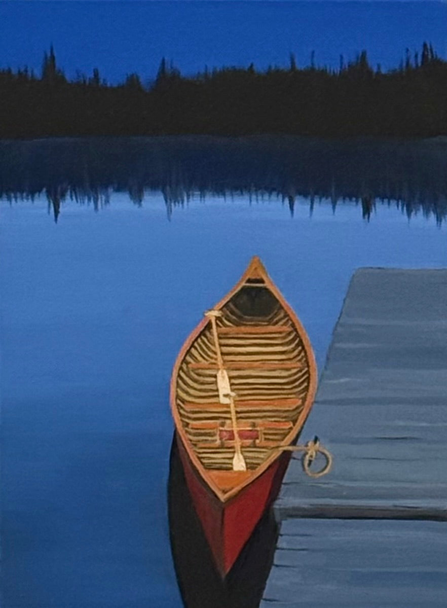 Canoe on the Pond at Sunset 