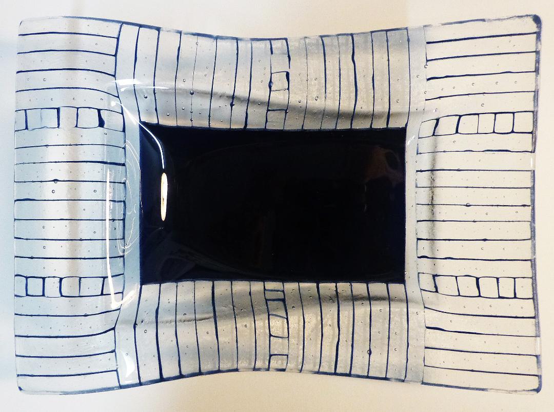 Navy striped glass sleigh tray