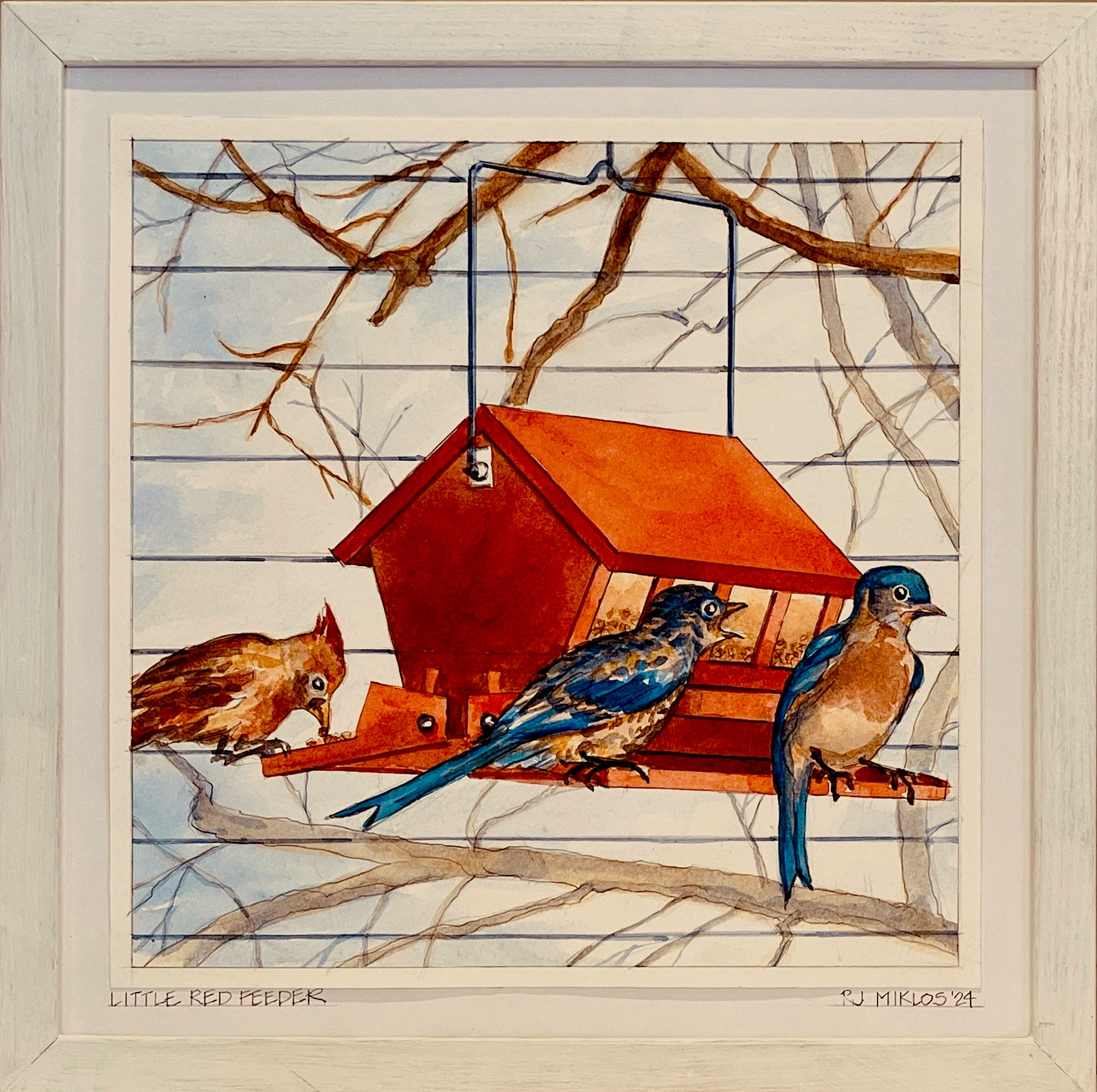  Little Red Feeder - Bluebirds