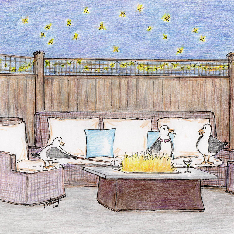 Seagulls Relax by the Firepit