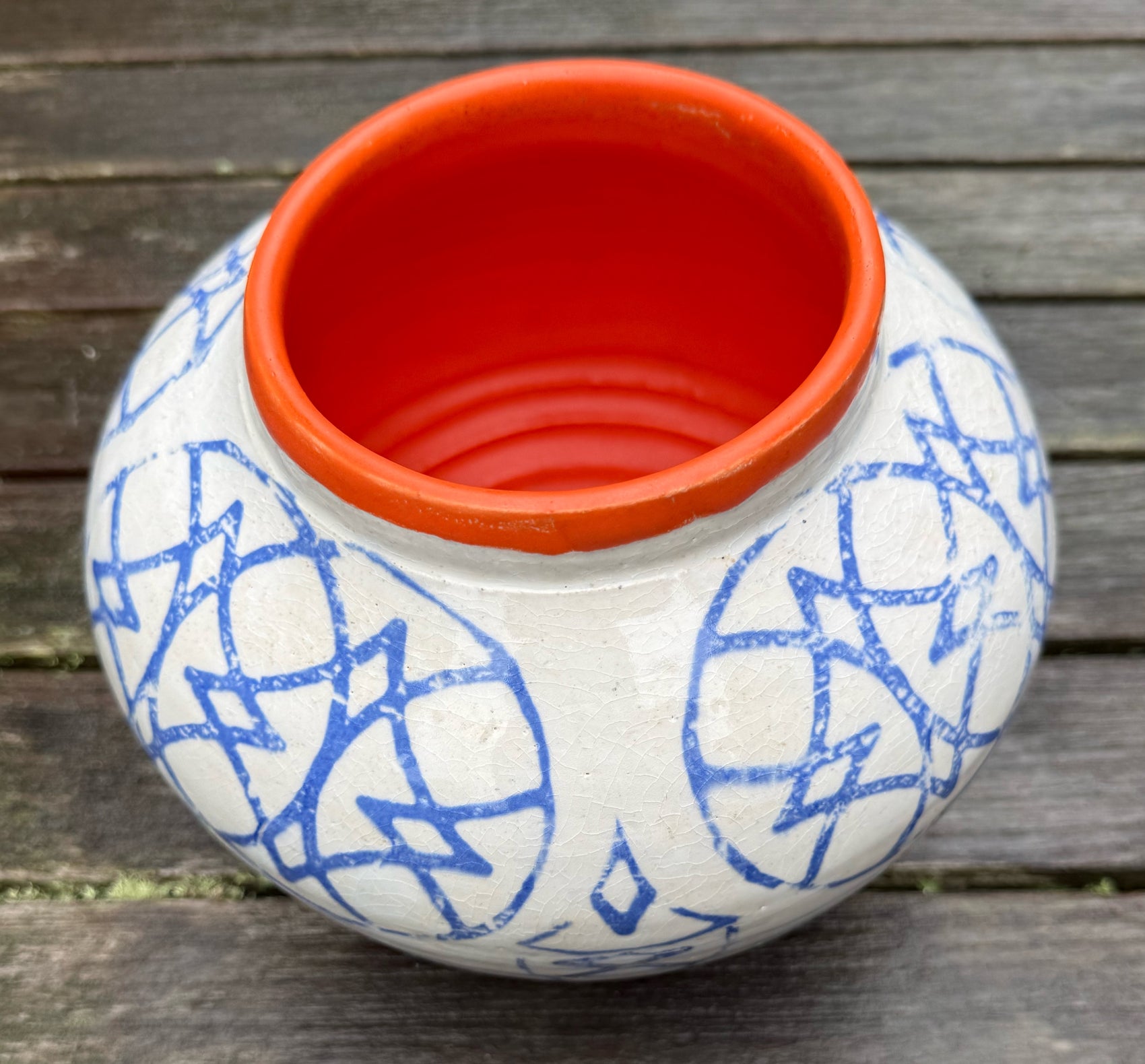 Blue and White with an Orange Pop Moon Vase
