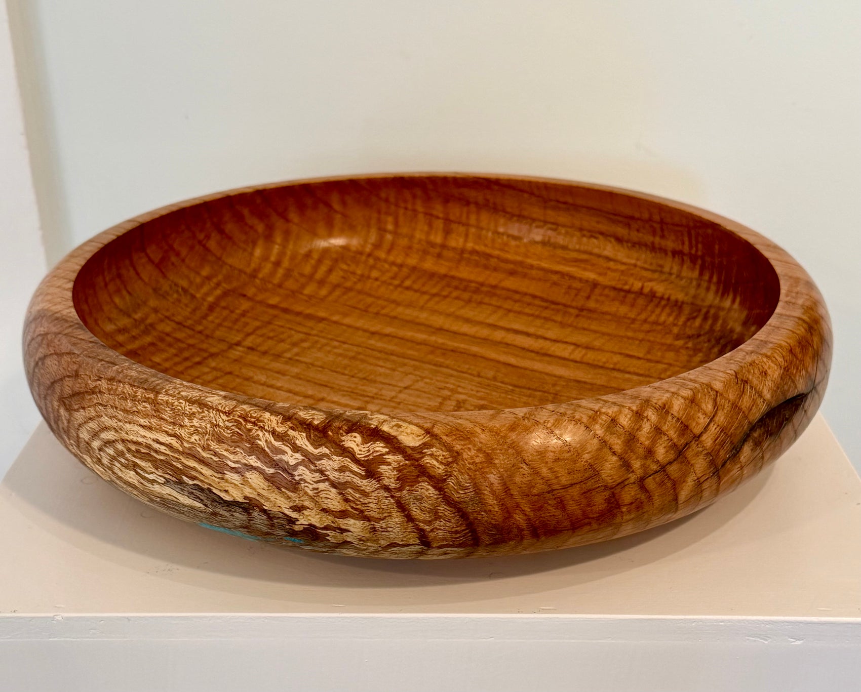 Turned Oak Bowl with Turquoise Inlay
