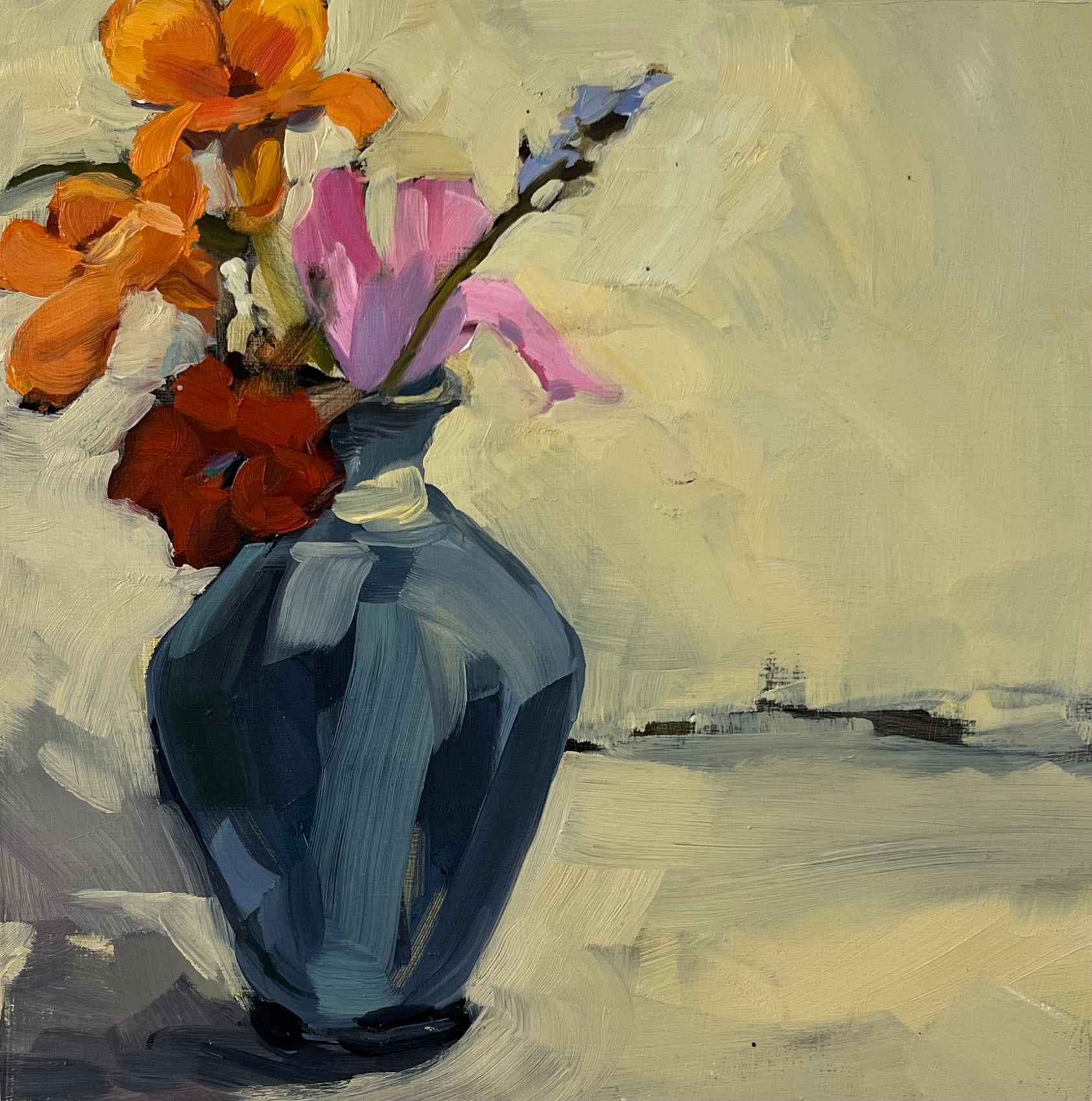 Posies in Blue Vase